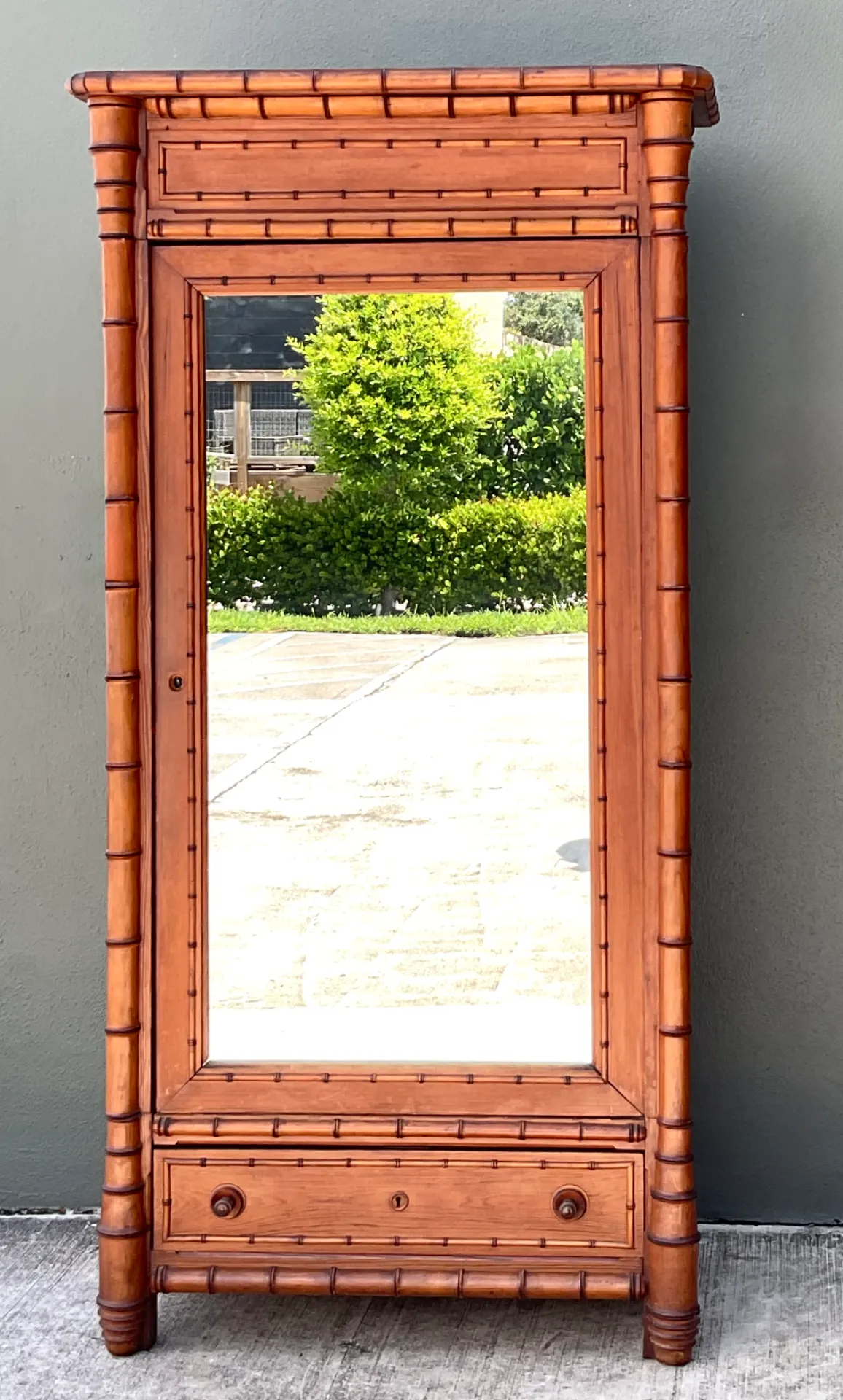 Vintage Faux Bamboo Armoire with Mirror - Interior view