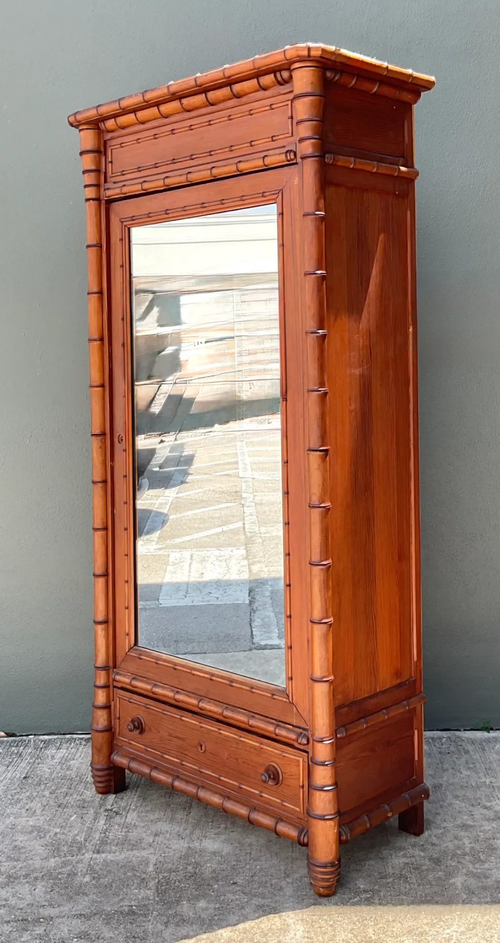 Vintage Faux Bamboo Armoire with Mirror - Top view