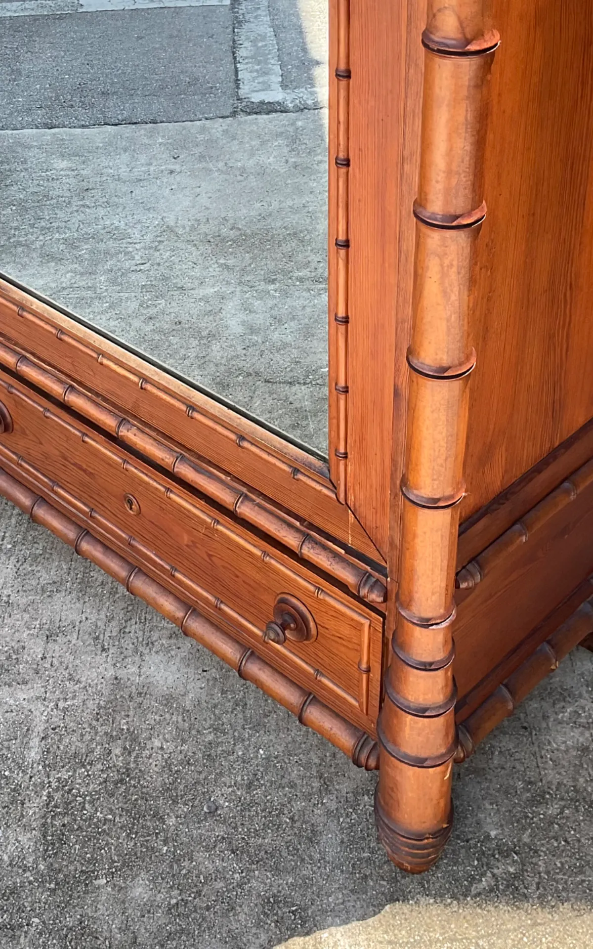 Vintage Faux Bamboo Armoire with Mirror - Bottom view