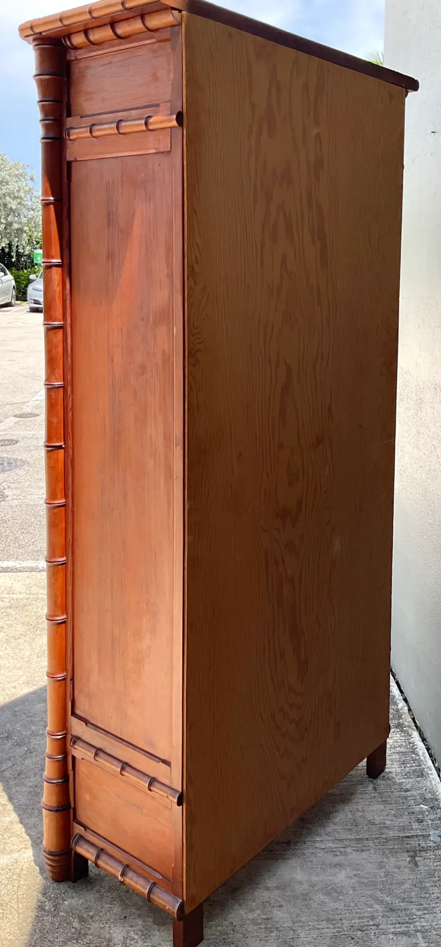 Vintage Faux Bamboo Armoire with Mirror - Back view