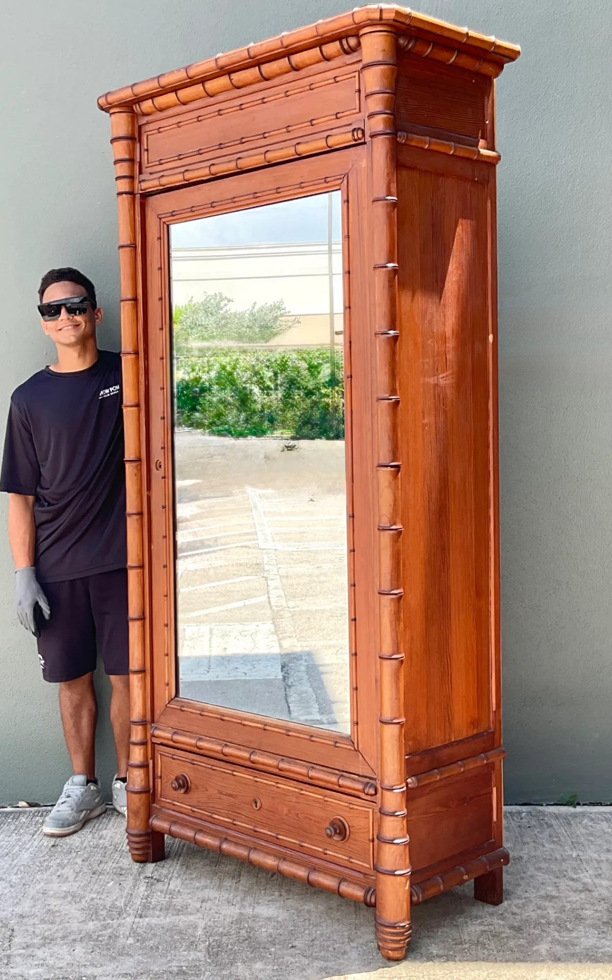 Vintage Faux Bamboo Armoire with Mirror - Side view
