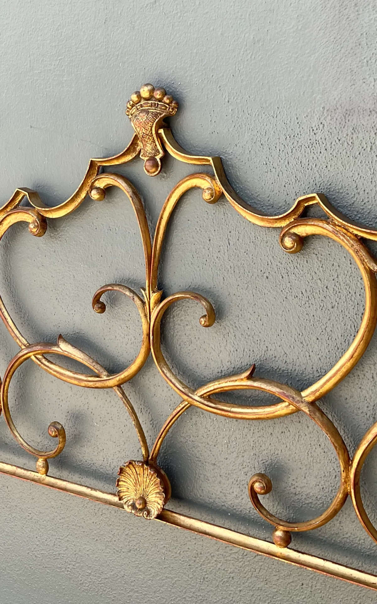 Vintage Italian Palladio Gilt King Scroll Headboard - Close-up view