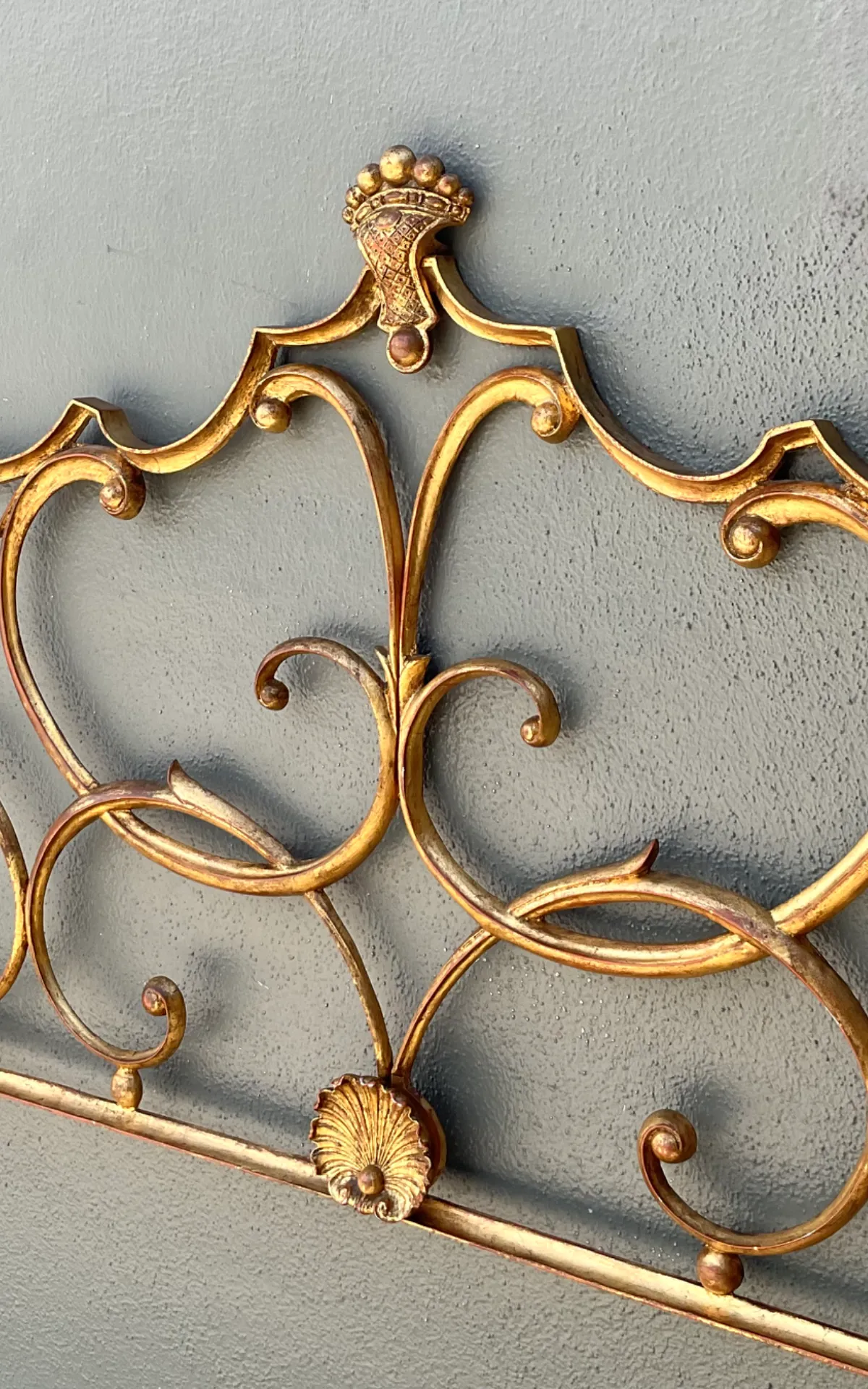 Vintage Italian Palladio Gilt King Scroll Headboard - Interior view