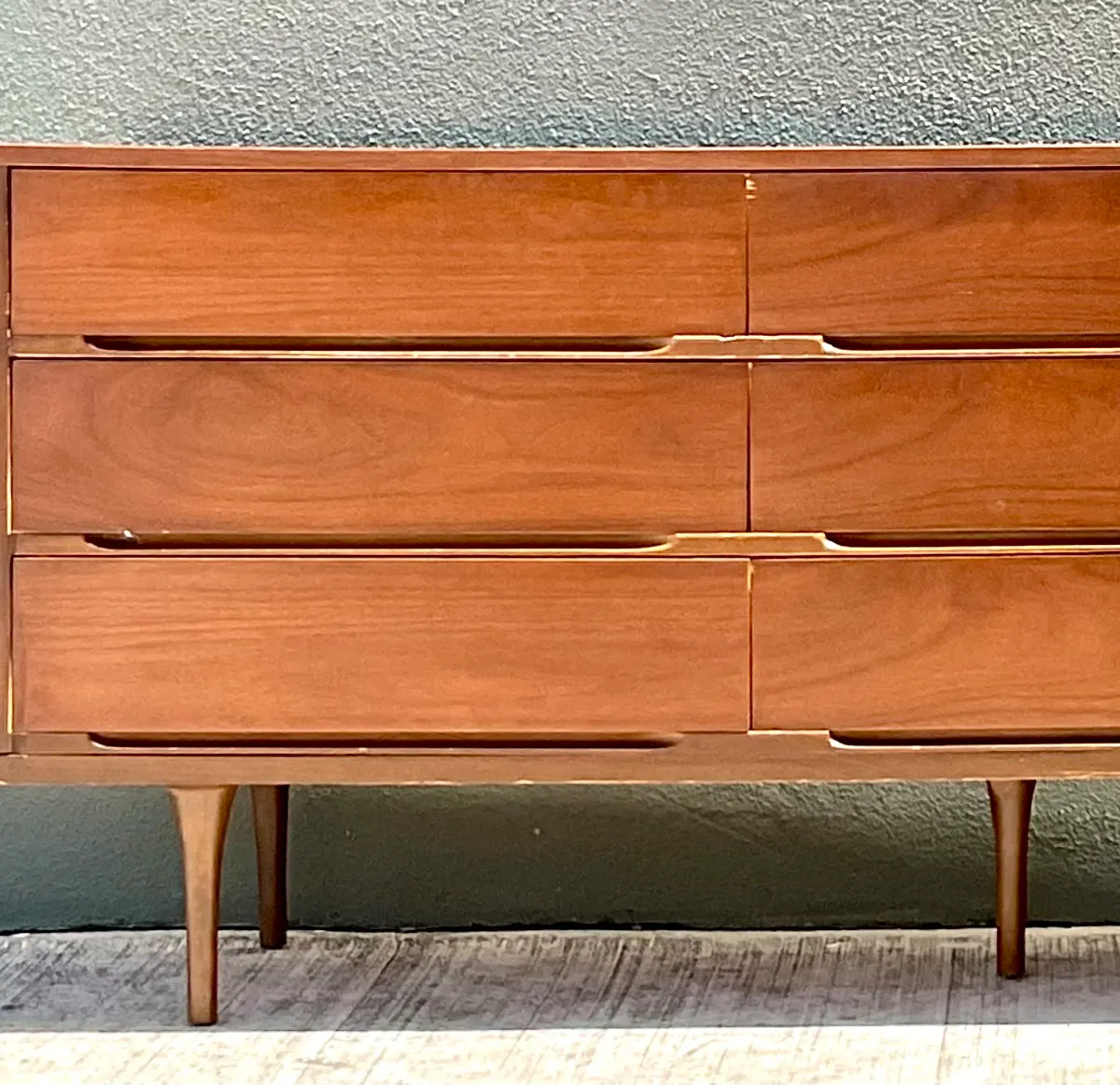 Vintage MCM Danish Teak Nine-Drawer Dresser - Bottom view
