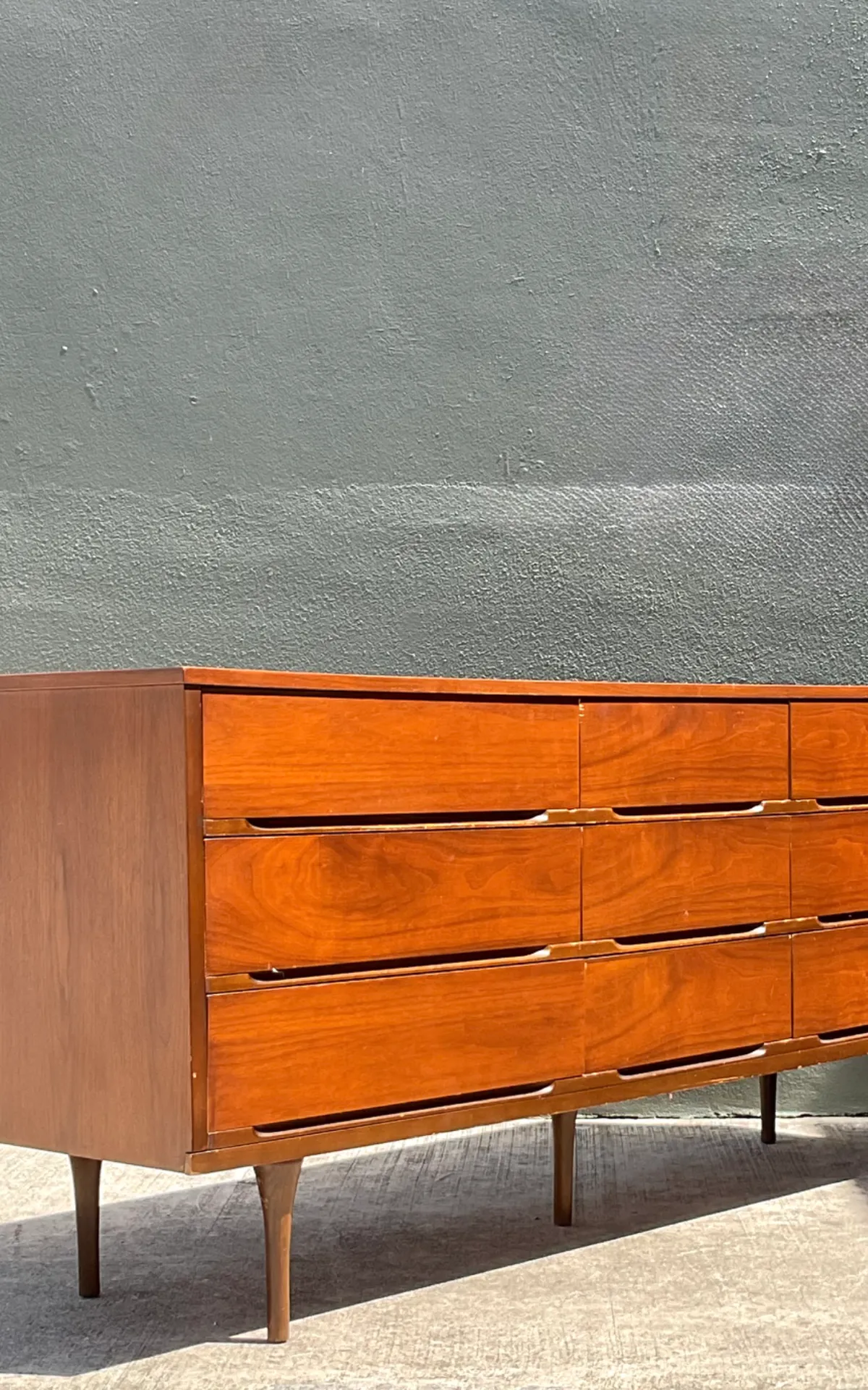Vintage MCM Danish Teak Nine-Drawer Dresser - Interior view