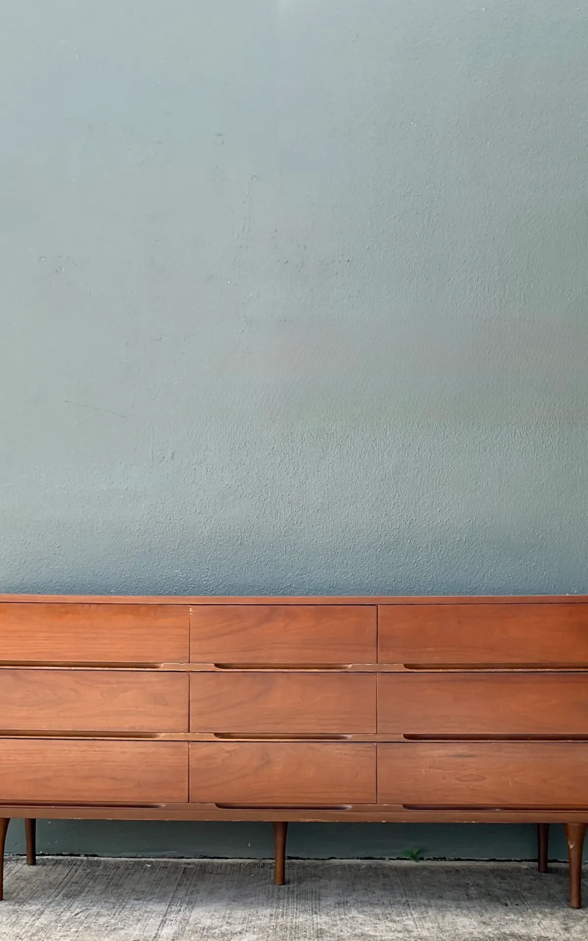 Vintage MCM Danish Teak Nine-Drawer Dresser - Close-up view