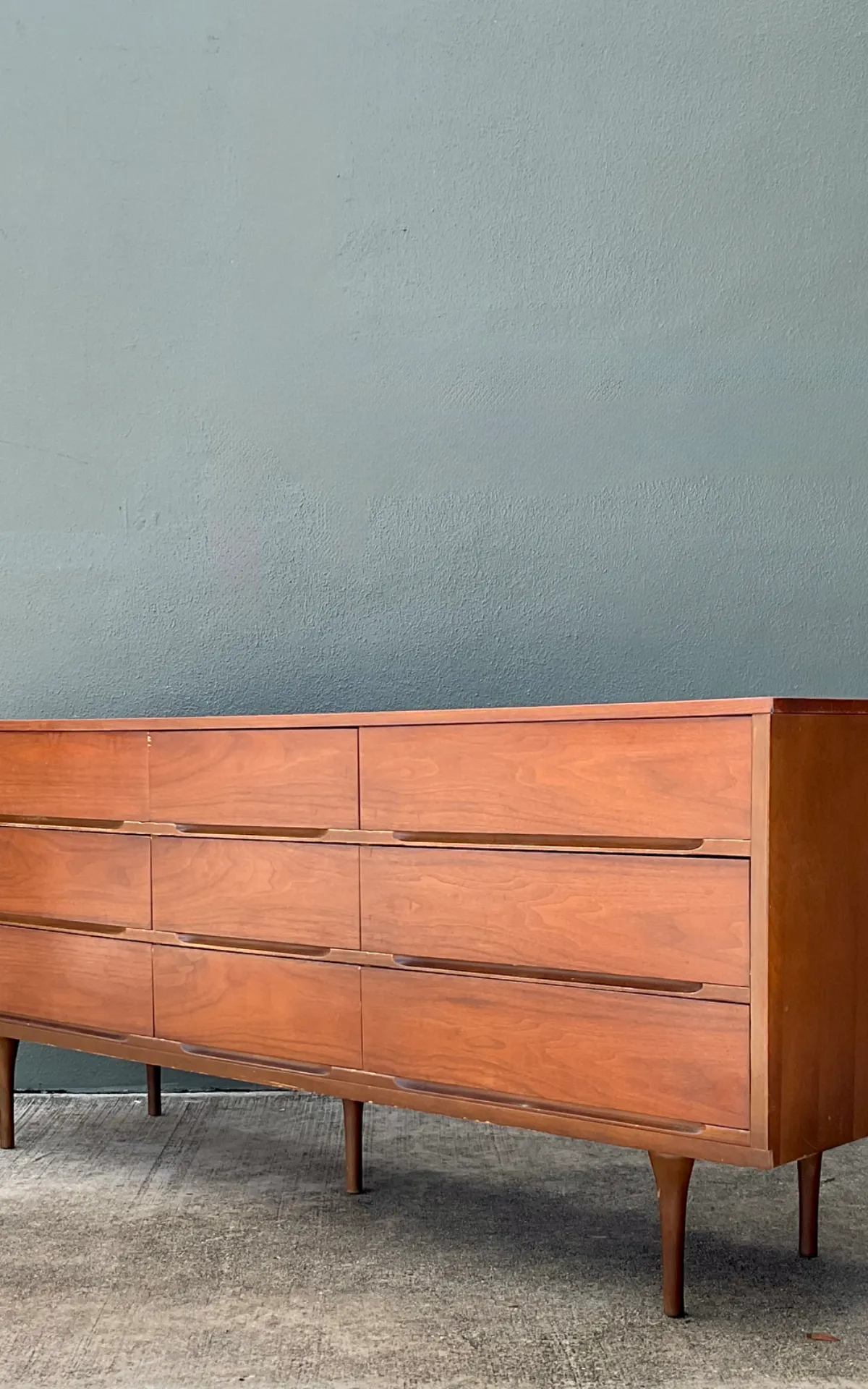 Vintage MCM Danish Teak Nine-Drawer Dresser - Top view