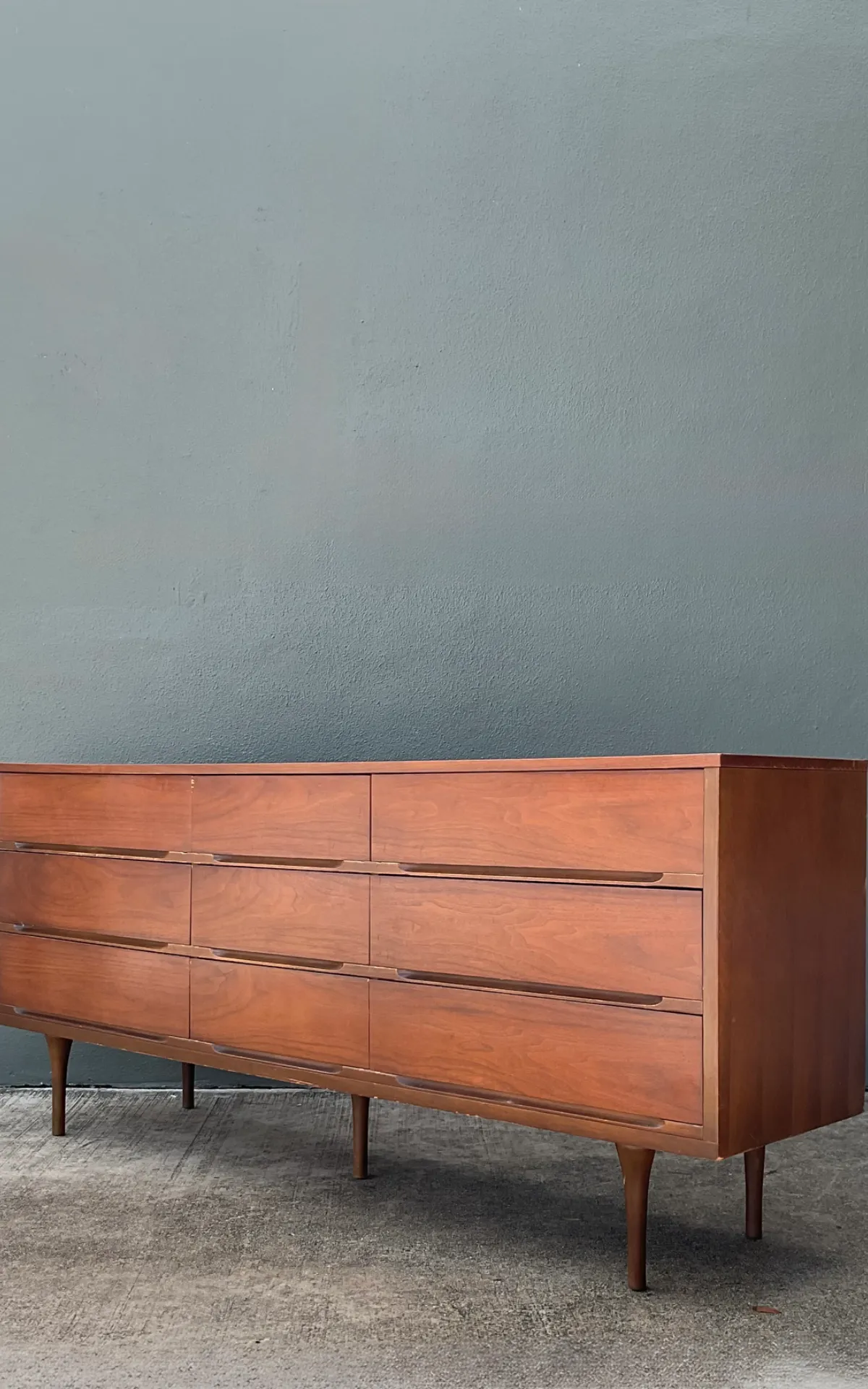 Vintage MCM Danish Teak Nine-Drawer Dresser - Angle view