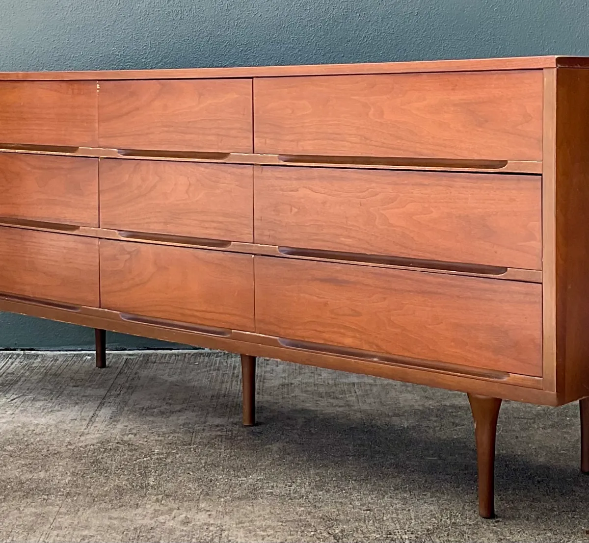 Vintage MCM Danish Teak Nine-Drawer Dresser