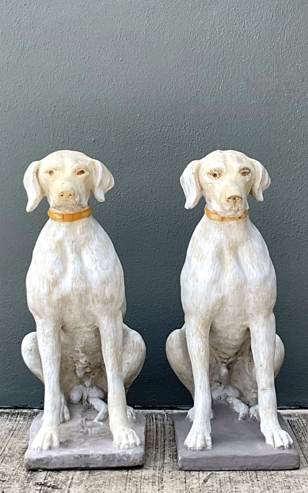 Vintage Cement Dog Sculptures - A Pair - Angle view