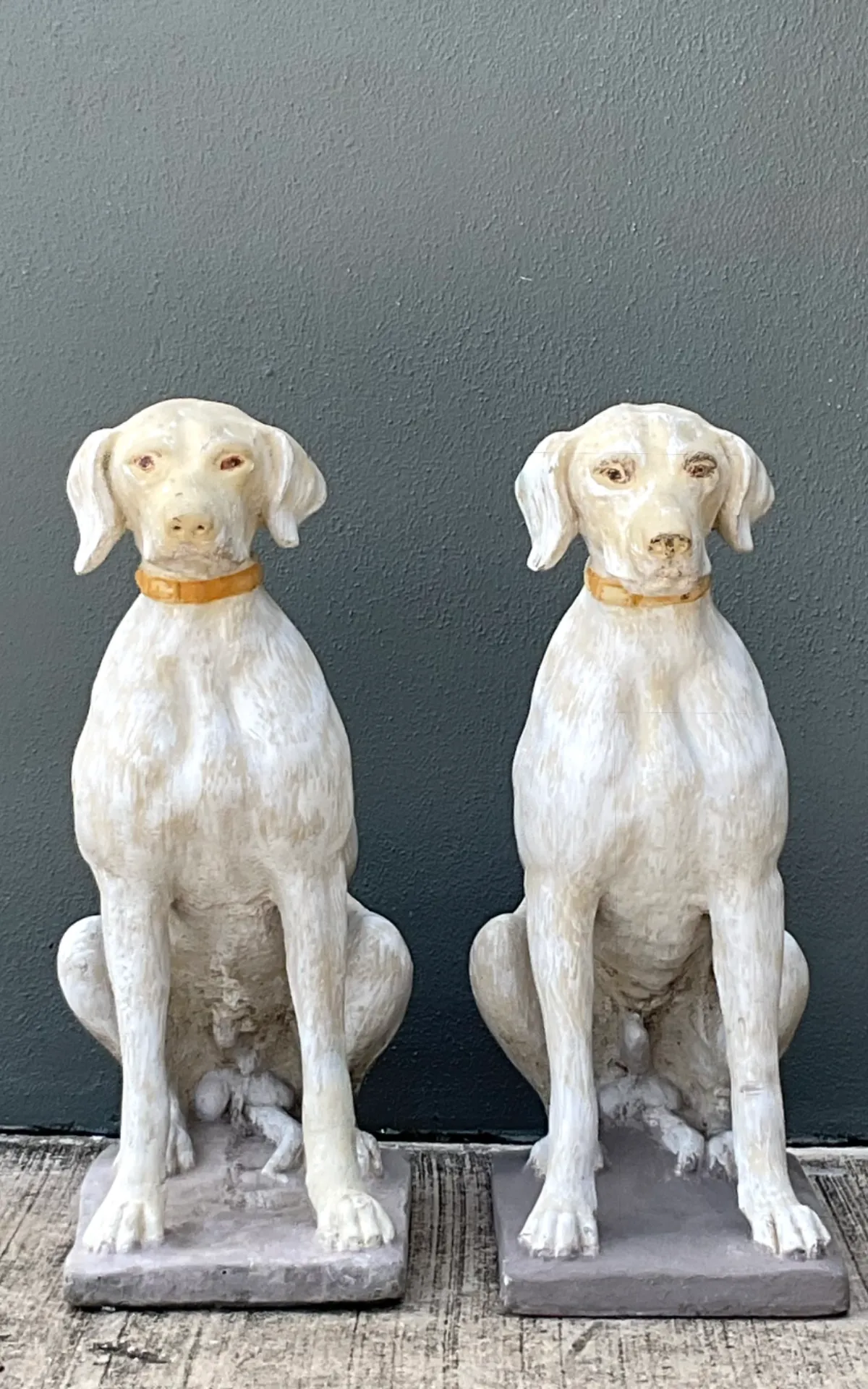 Vintage Cement Dog Sculptures - A Pair - Close-up view