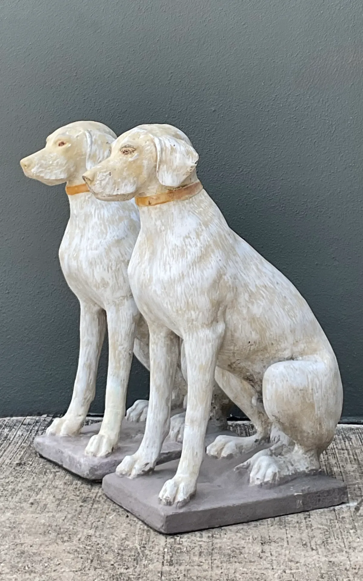 Vintage Cement Dog Sculptures - A Pair - Side view