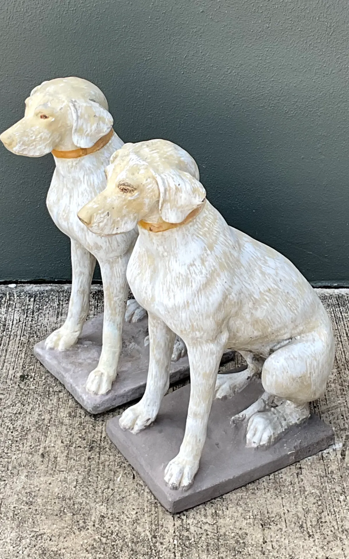 Vintage Cement Dog Sculptures - A Pair - Bottom view