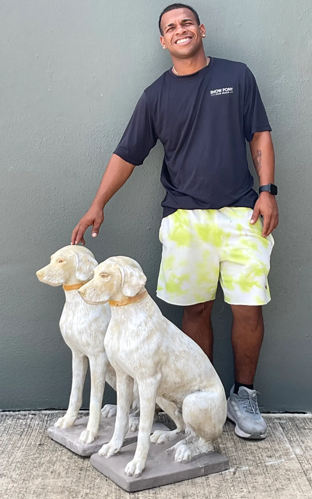 Vintage Cement Dog Sculptures - A Pair - Top view