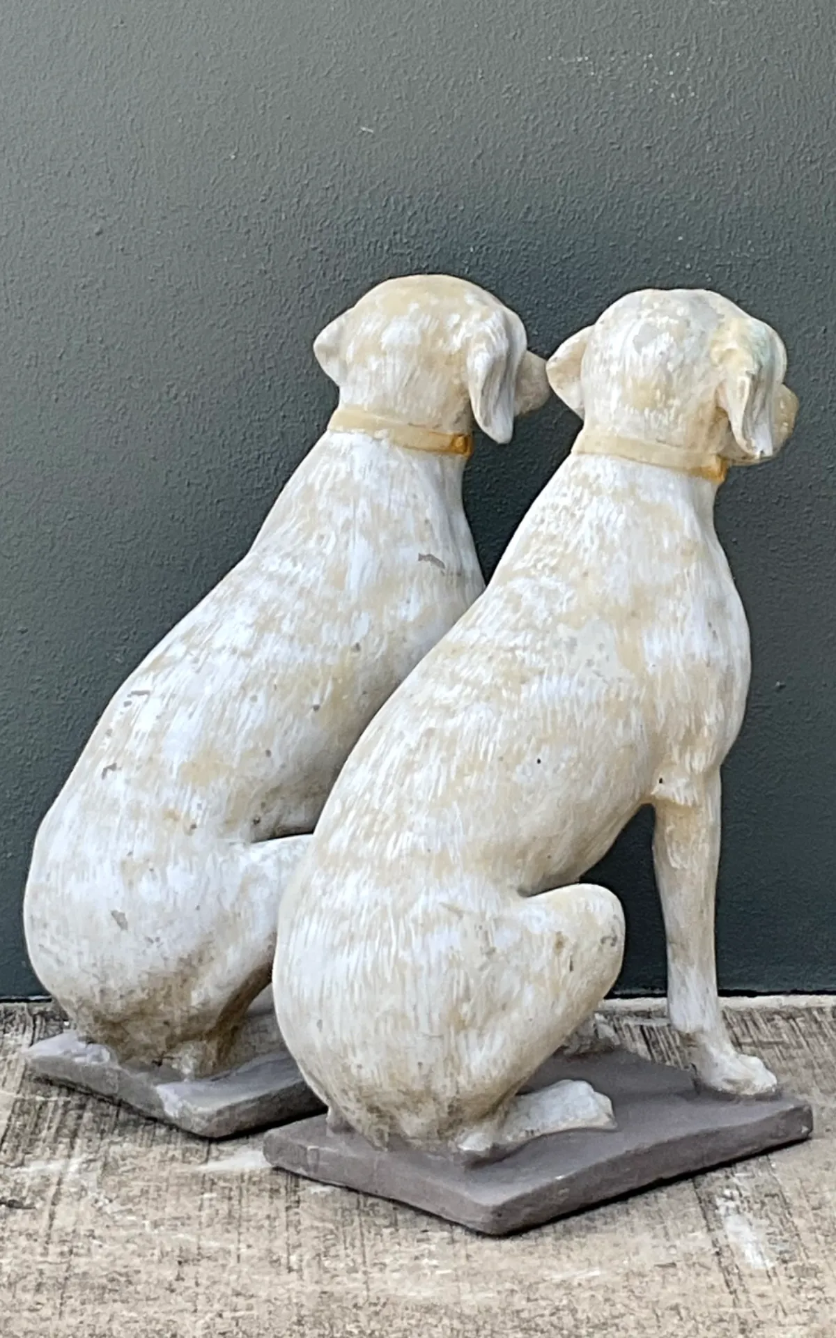 Vintage Cement Dog Sculptures - A Pair - Interior view