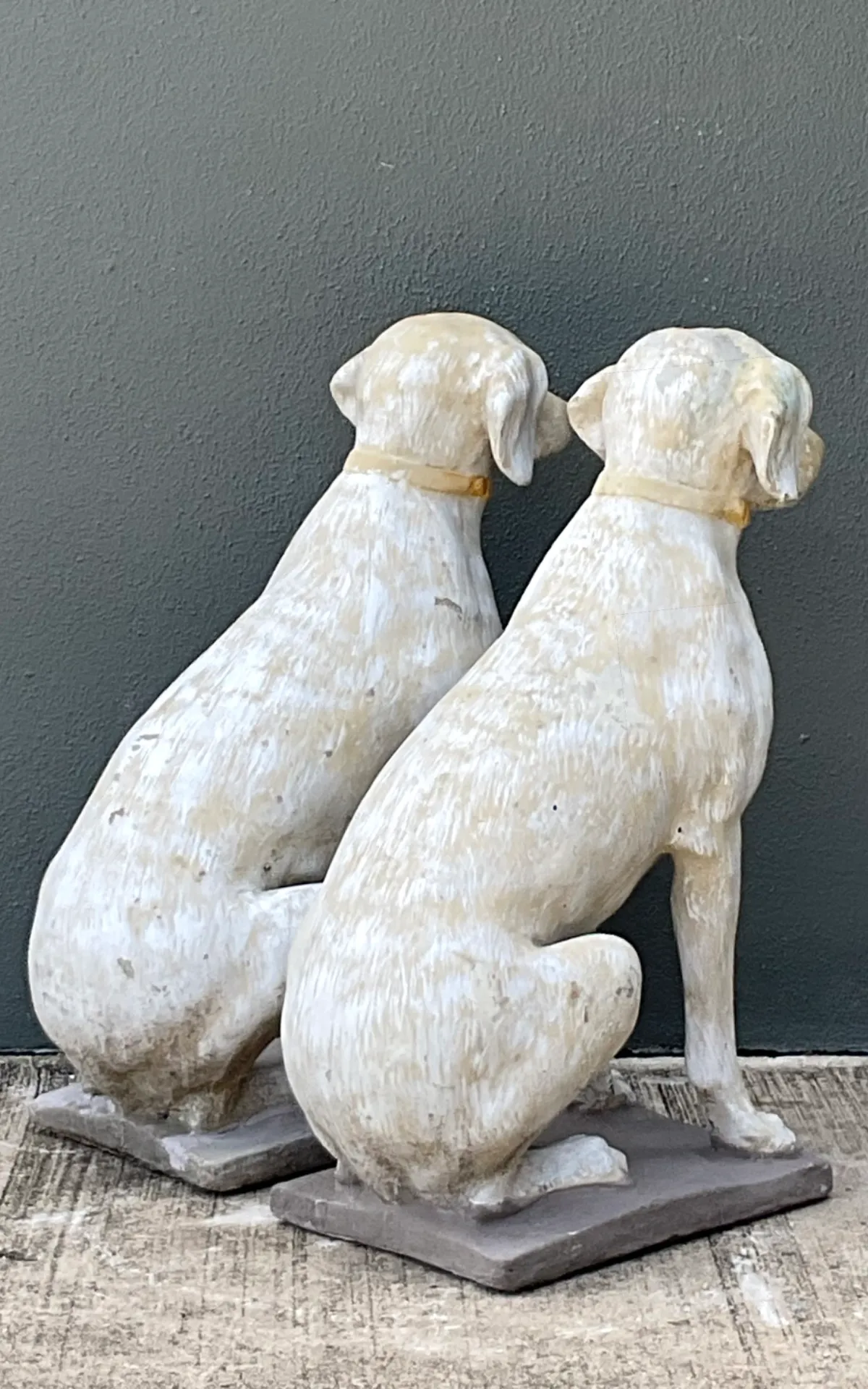 Vintage Cement Dog Sculptures - A Pair