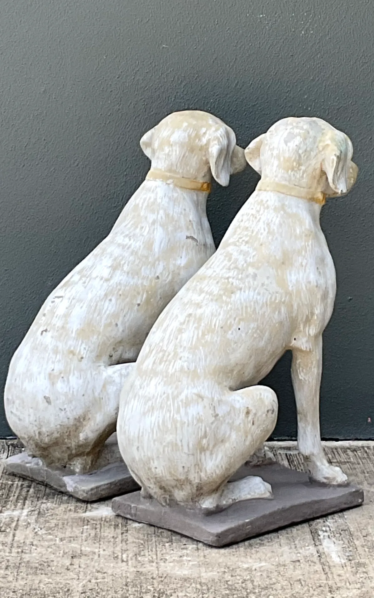 Vintage Cement Dog Sculptures - A Pair - Back view