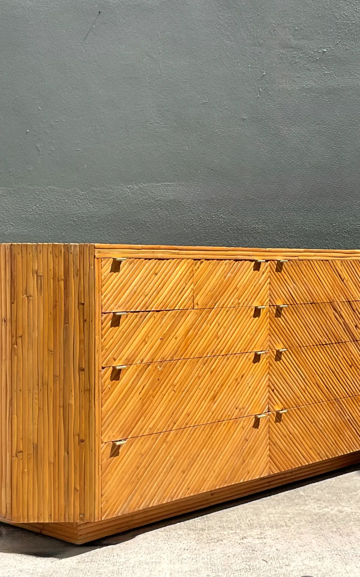 Vintage Chevron Rattan Six-Drawer Dresser