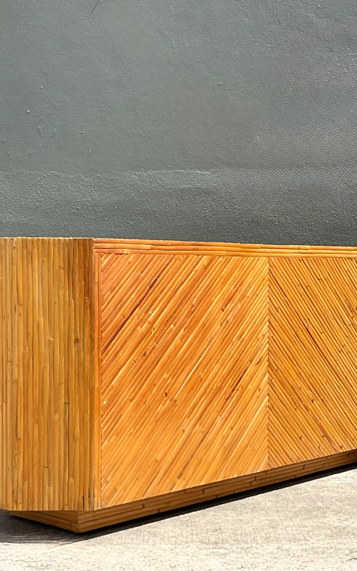 Vintage Chevron Rattan Six-Drawer Dresser - Bottom view
