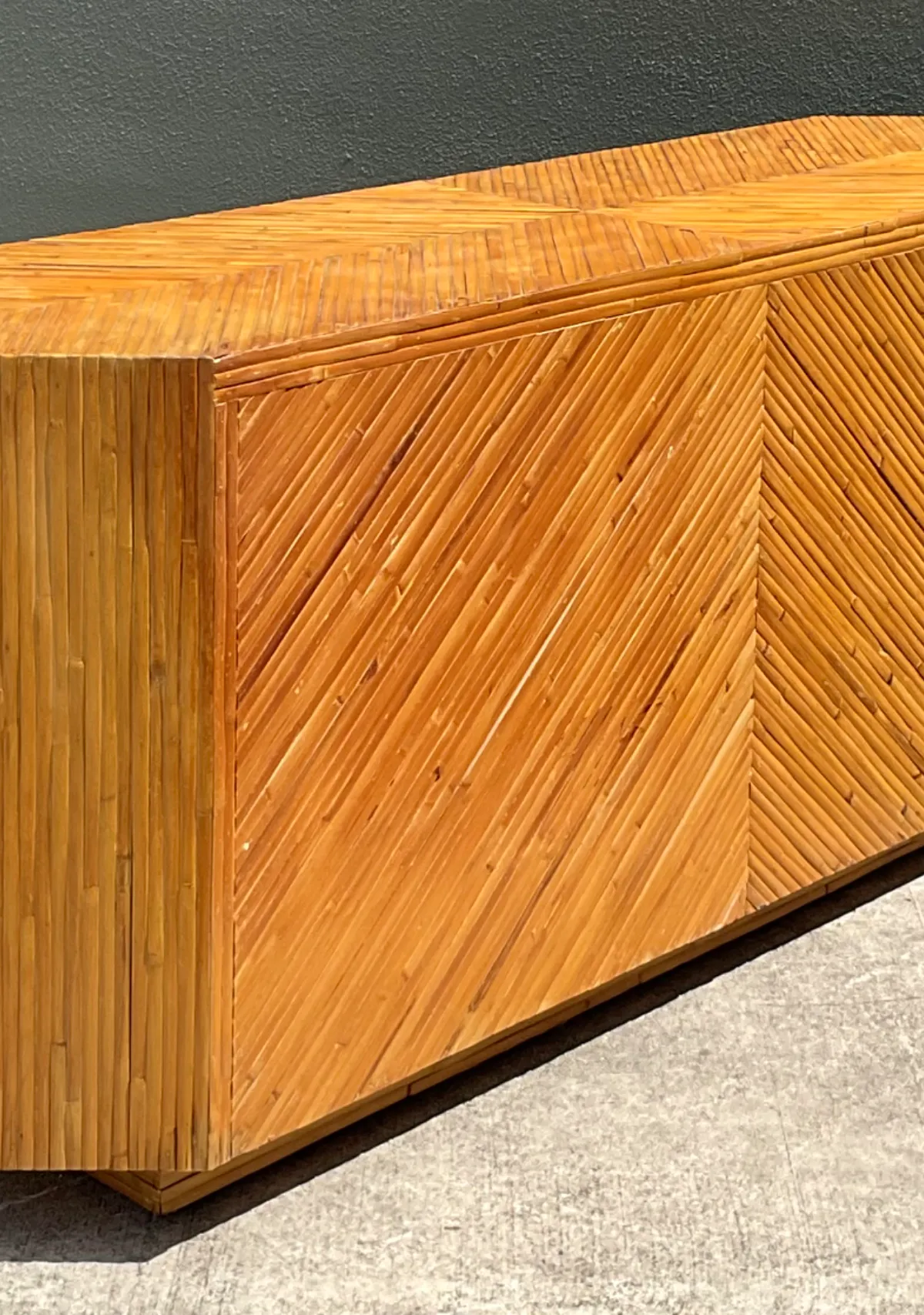 Vintage Chevron Rattan Six-Drawer Dresser - Back view