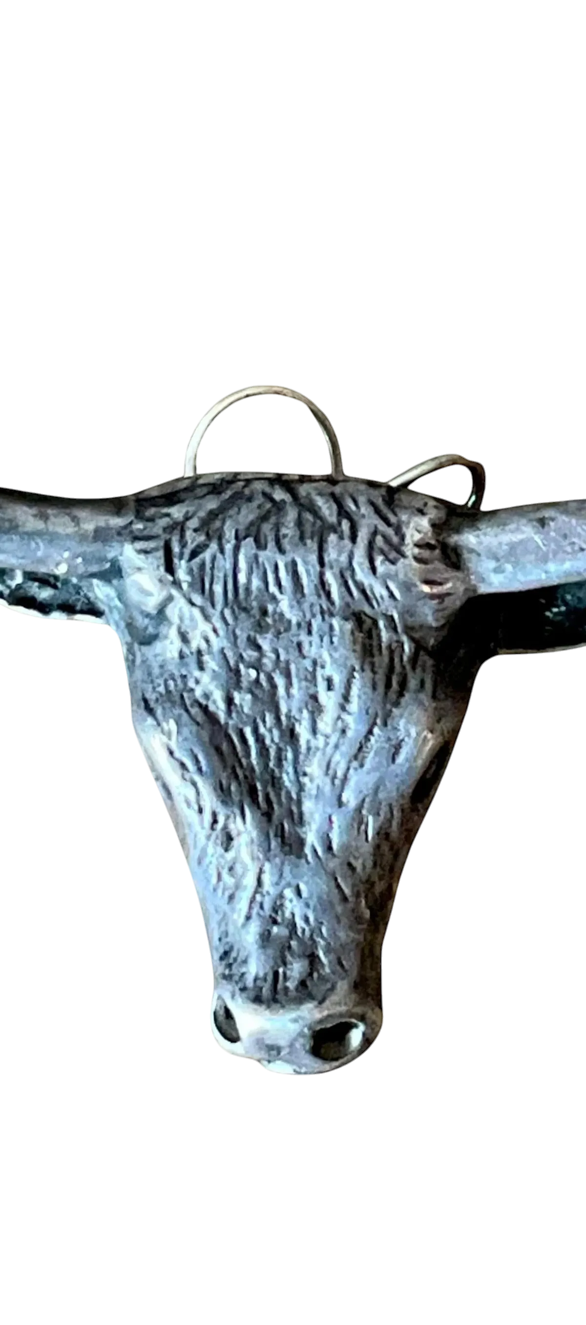 Vintage Antiqued Silver Steer Head Pendant - Detail view