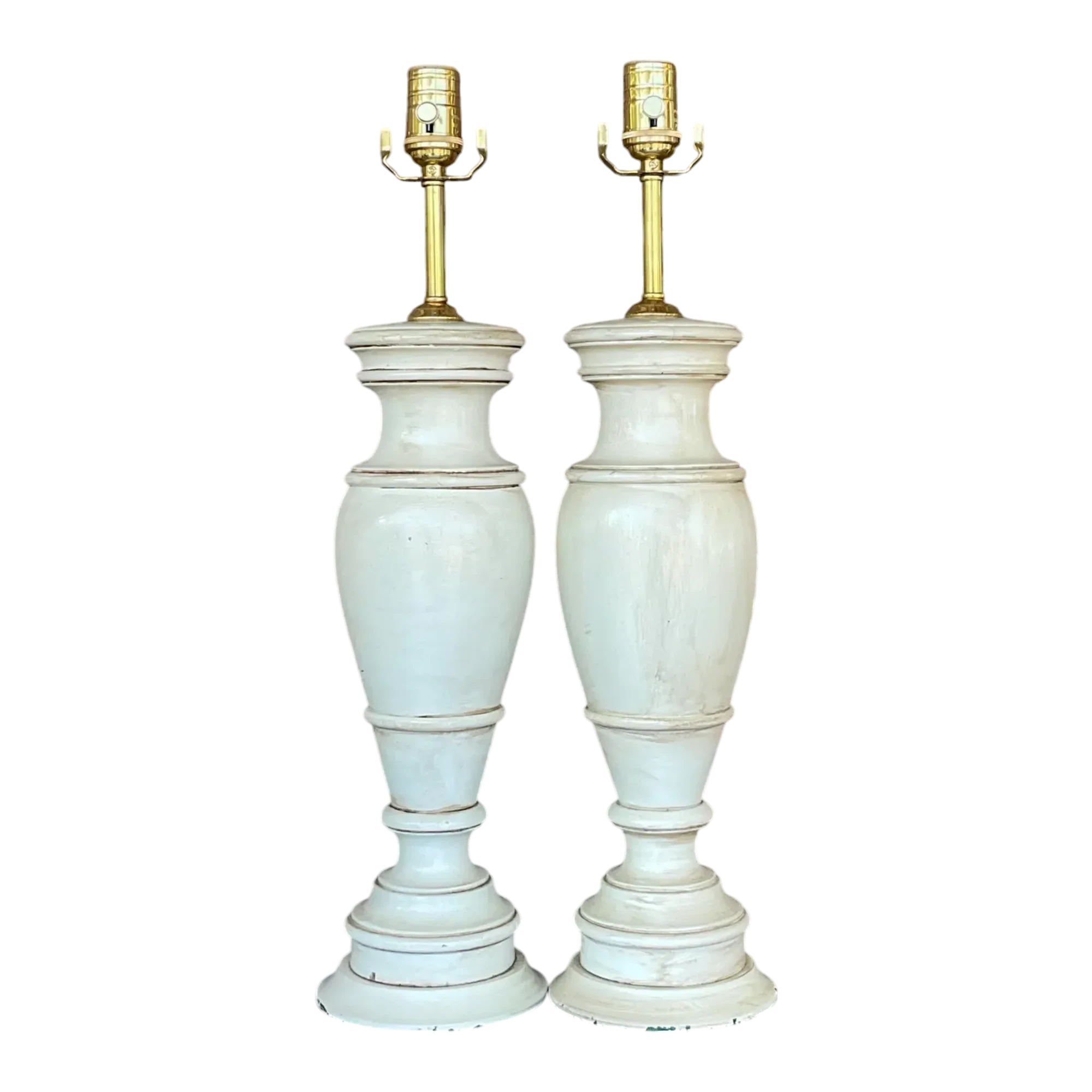 Vintage Boho Faux Finished Turned Wood Lamps- a Pair