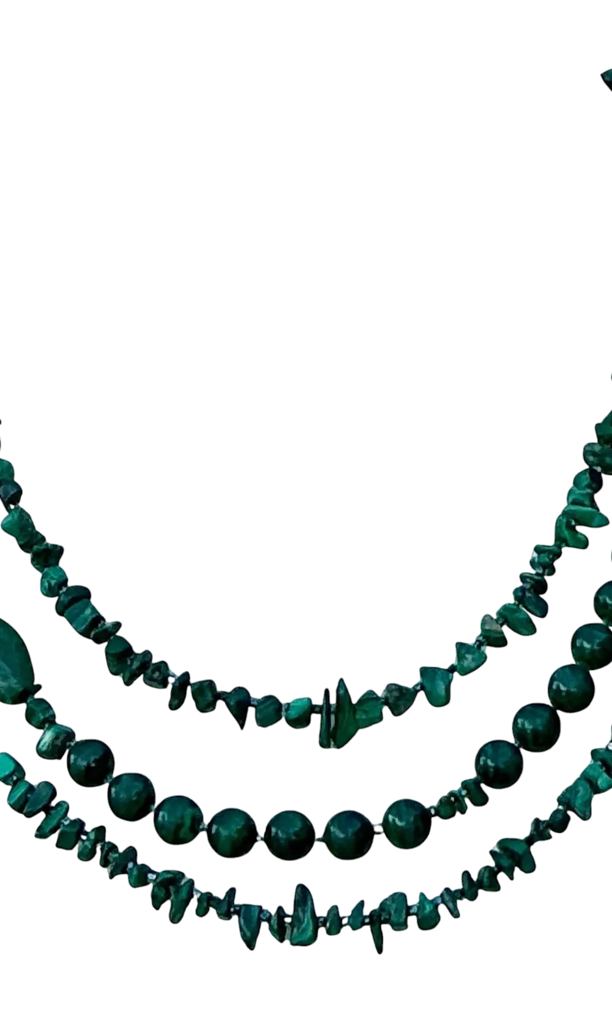Vintage Boho Malachite Three-Stranded Necklace - Detail view
