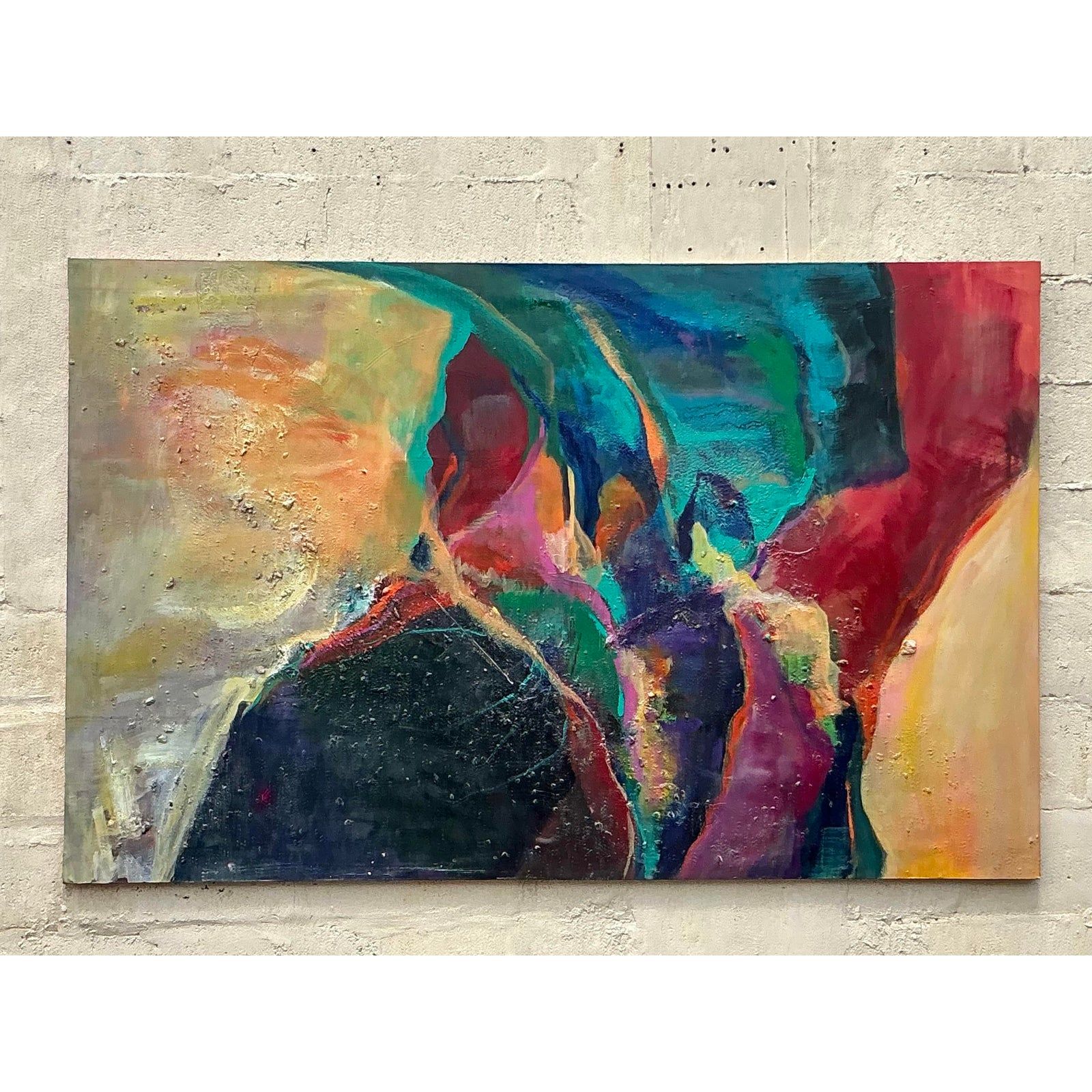 Vintage Boho Original Abstract Oil Painting on Canvas