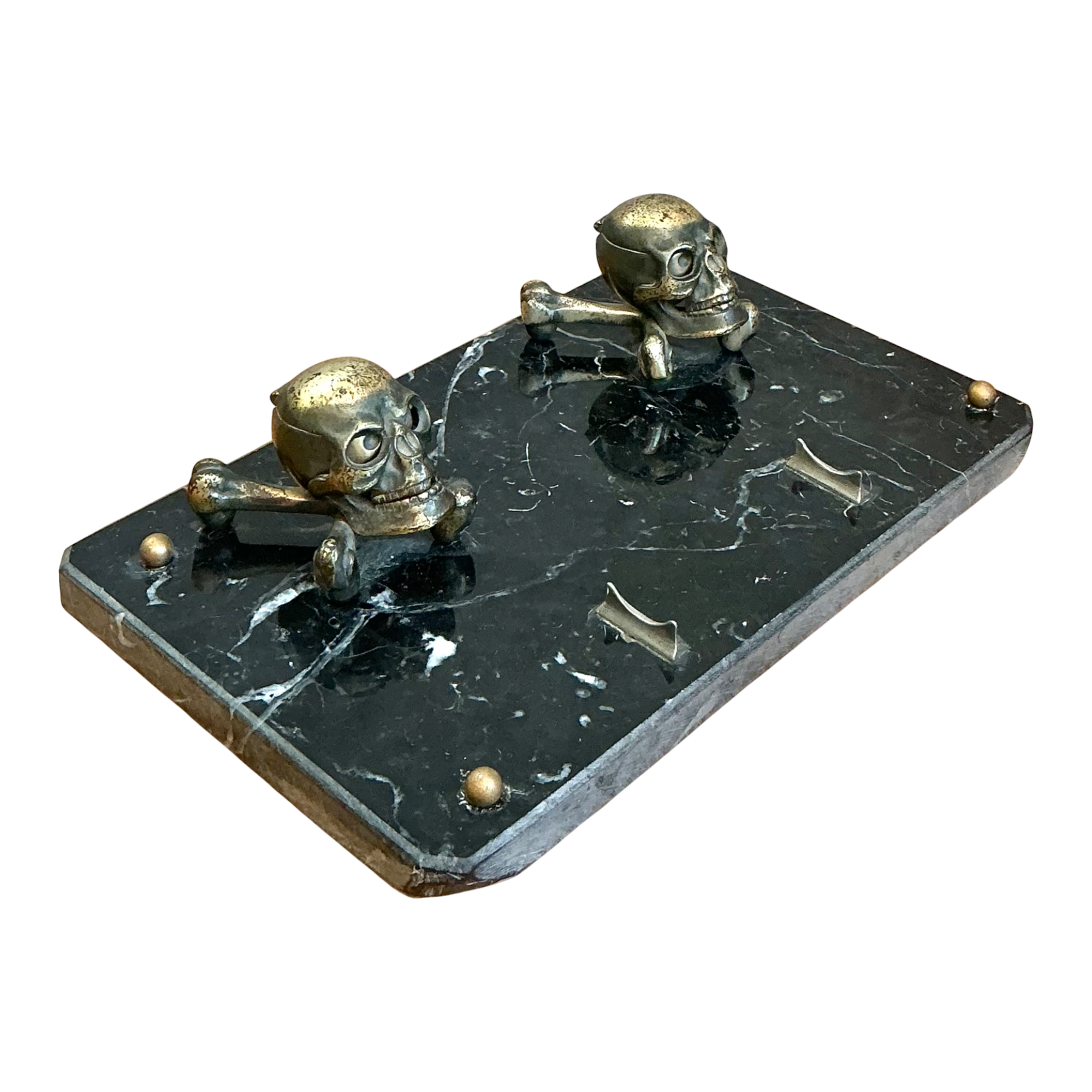 Vintage Brass Skull and Crossbones Inkwell