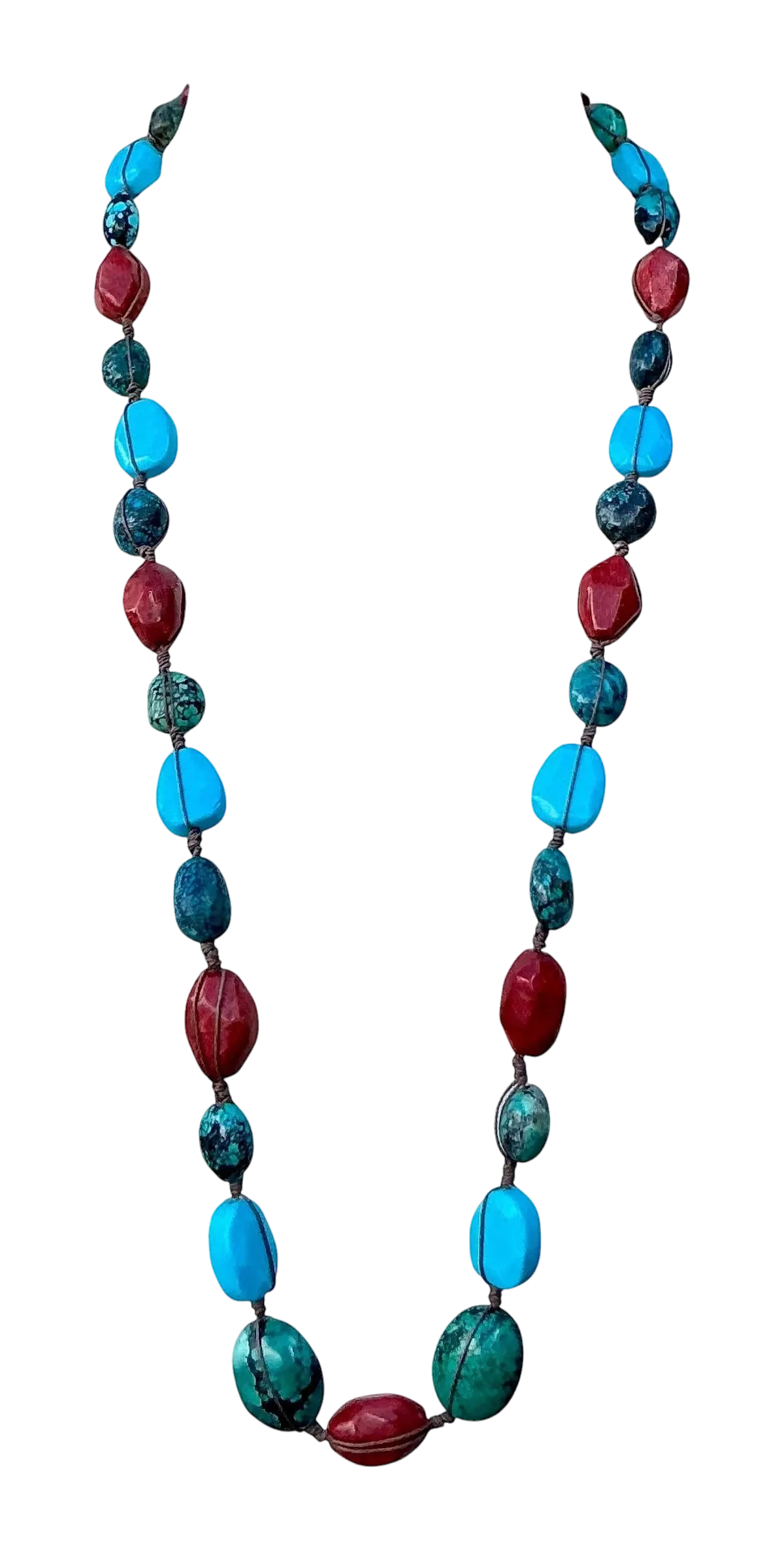 Vintage Turquoise & Coral Bead Necklace - Detail view