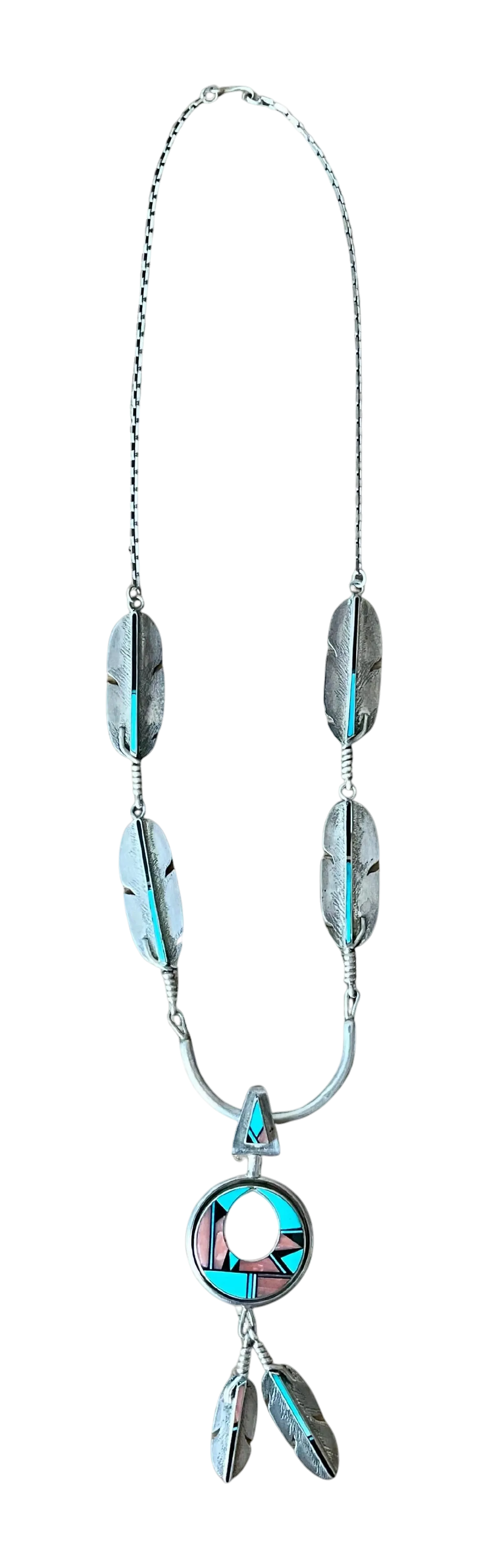 Vintage Turquoise Native American 925 Silver Pendant Necklace - Detail view